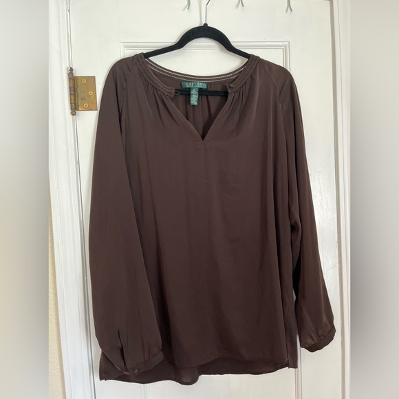 Ralph Lauren Tops - Ralph Lauren women’s chocolate brown silky blouse size extra large